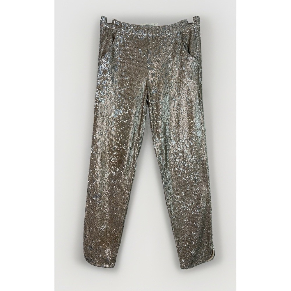Abercrombie & Fitch Women's XS Silver Sequin Tapered Leg Ankle Pants